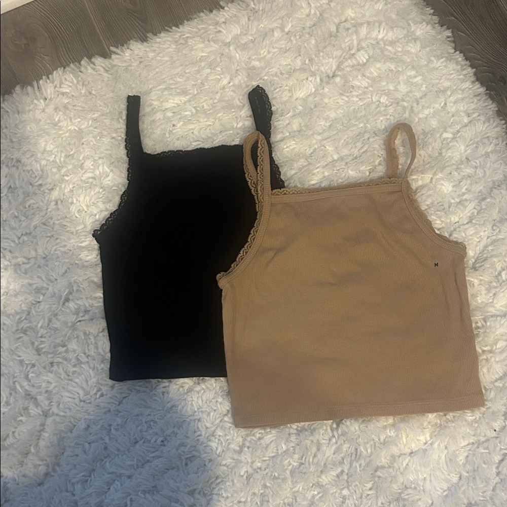 American Eagle Black and Tan Lace Trim Camisole Set